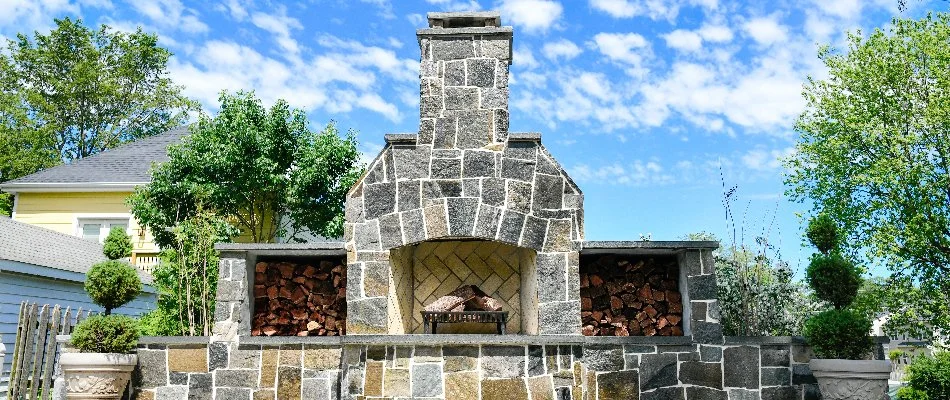 Outdoor fireplace made of stone in Bristow, VA.