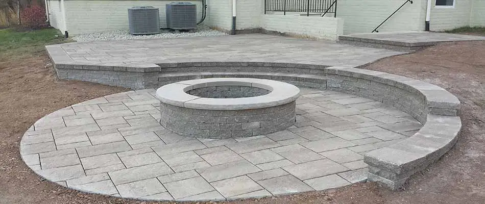 Custom fire pit and patio installed for a Haymarket, VA homeowner.