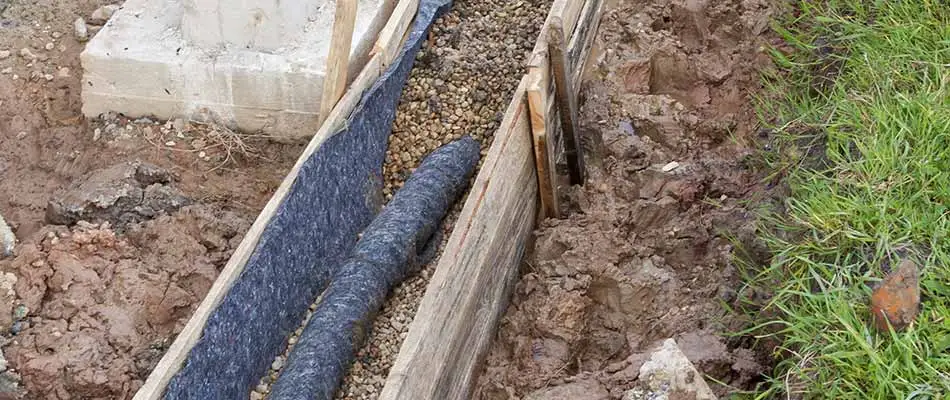 French drain under construction near Manassas, VA.