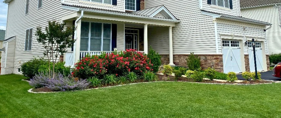 Front yard landscape in Bull Run, VA, with colorful plants.