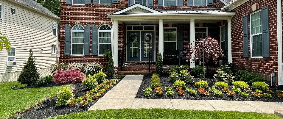 Manicured landscape at a home in Montclair, VA.